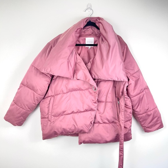 AVEC LES FILLES Pink Puffer Wrap Jacket, Small, Thermal Puff Coat, Dusty Rose - Picture 5 of 16